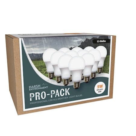 Miracle Led LED Harsh Environment Pro-Pack 5W Replaces 60W, Shatter Resistant All Weather Lightbulb, 12PK 801678